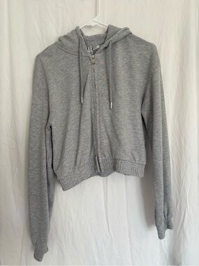 H&M Light Gray Cropped Full Zip Hoodie